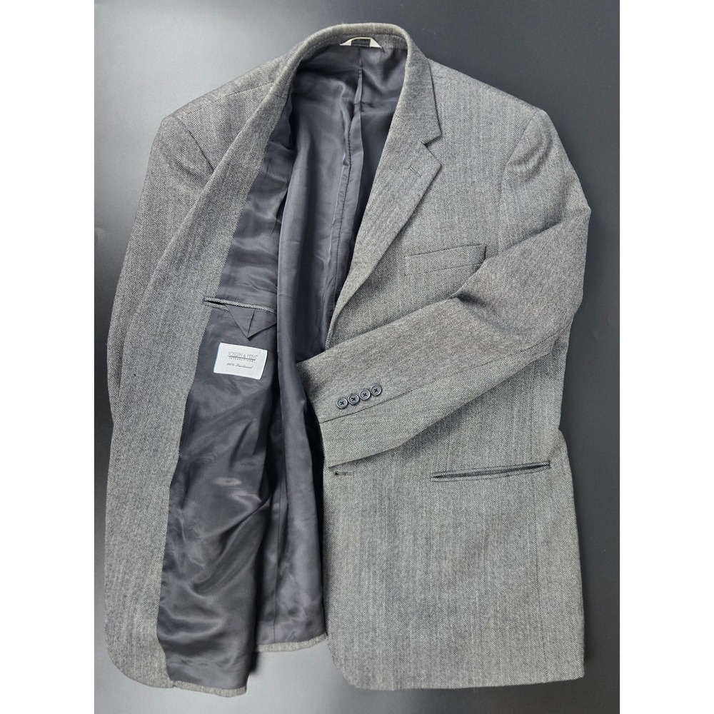 Joseph & Feiss Mens 46 Regular Grey Herringbone 100% Lambswool Blazer Sport Coat